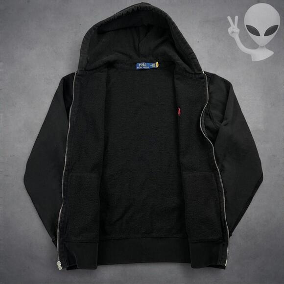 Polo Ralph Lauren Full Zip Hoodie Medium Black Jacket Vintage 90s - Picture 4 of 7